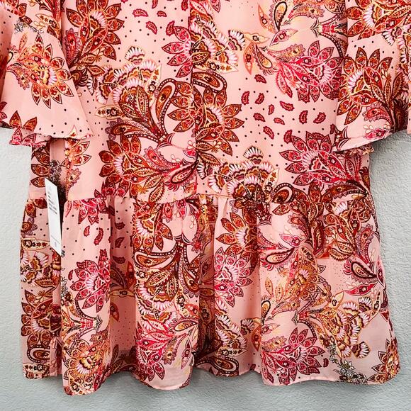 Julia Jordan Ruffled Flounce Bell Sleeve Floral Paisley Pink Midi Dress 8 NWT - Picture 11 of 16